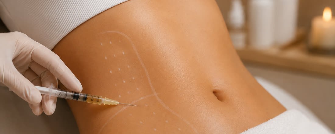 Aplicação de lipoenzimática na região abdominal
