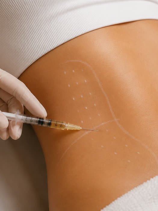 Aplicação de lipoenzimática na região abdominal